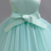 Girls Light Green Floral Applique Sleeveless Tutu Party Wear Dress Party Dresses
