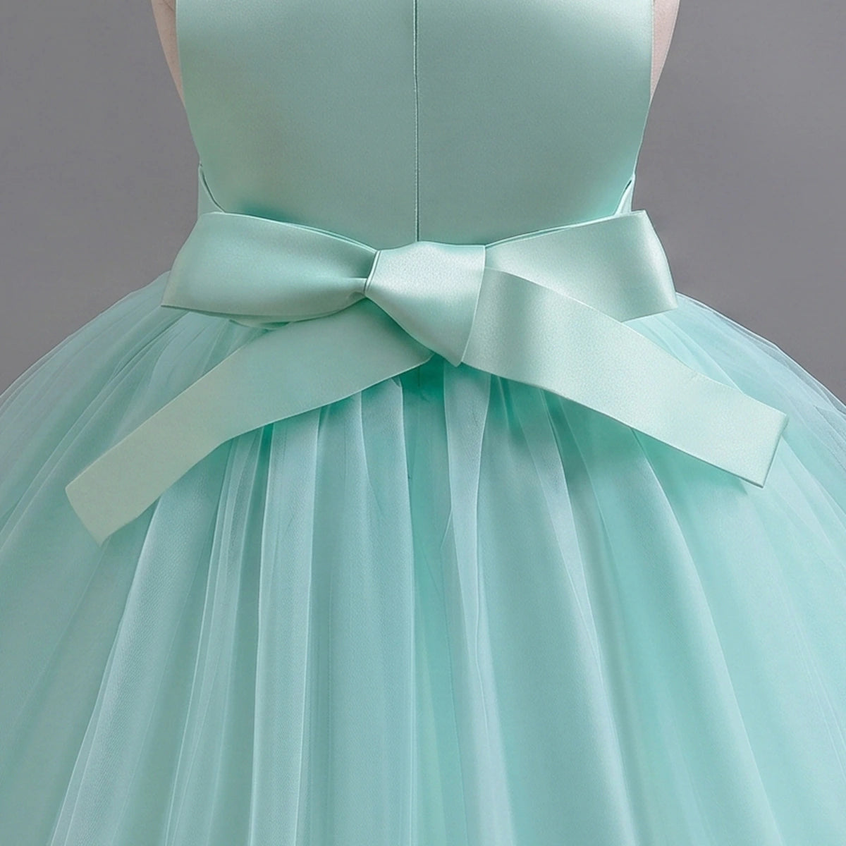 Girls Light Green Floral Applique Sleeveless Tutu Party Wear Dress Party Dresses