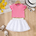 Girls Dark Pink Pearl Embellished Top With Ruffled Tulle Skirts Set Sets Dark Pink 3-4 Y