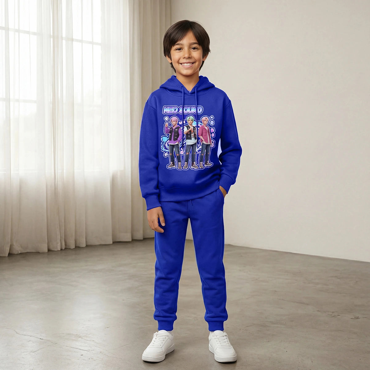 Boys Dark Blue K-Pop Neo Sound Graphics Hoodie With Jogger Co-ord Sets Sets Dark Blue 2-3 Y