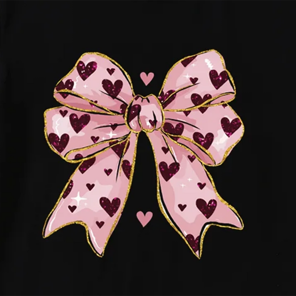 Girls Black Bow Graphic Short Sleeve T-Shirt Tshirts