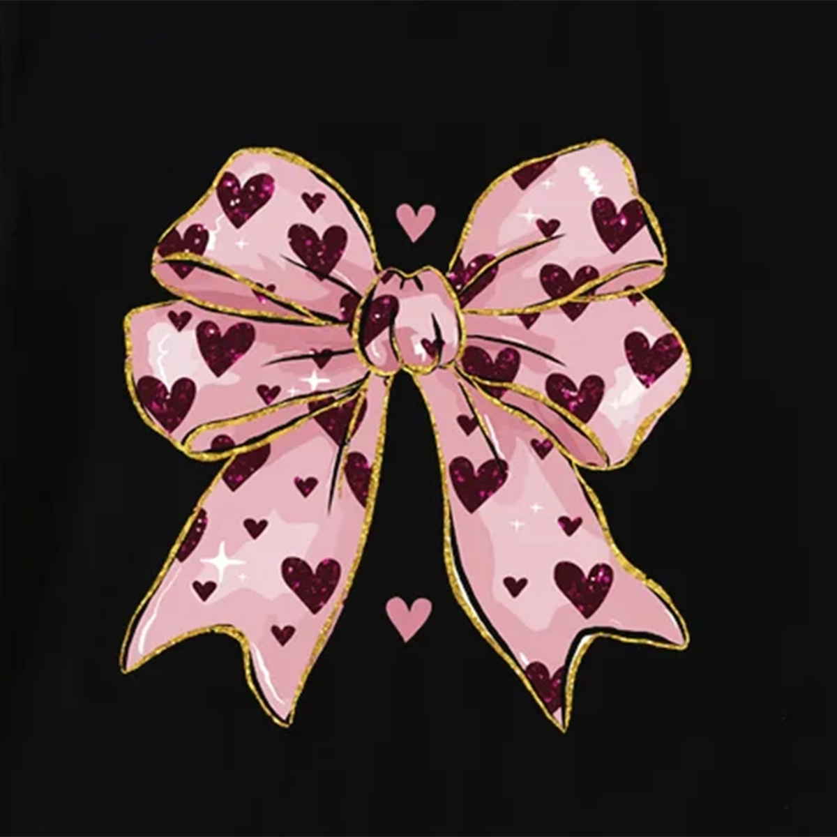 Girls Black Bow Graphic Short Sleeve T-Shirt Tshirts