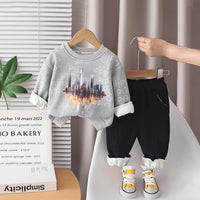 Boys Grey Abstract Printed Sweatshirt With Jogger Sets Sets Grey 1-2 Y