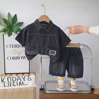 Boys Black Denim Short Sleeves Shirt & Shorts Co-ord Sets Sets Black 1-2 Y