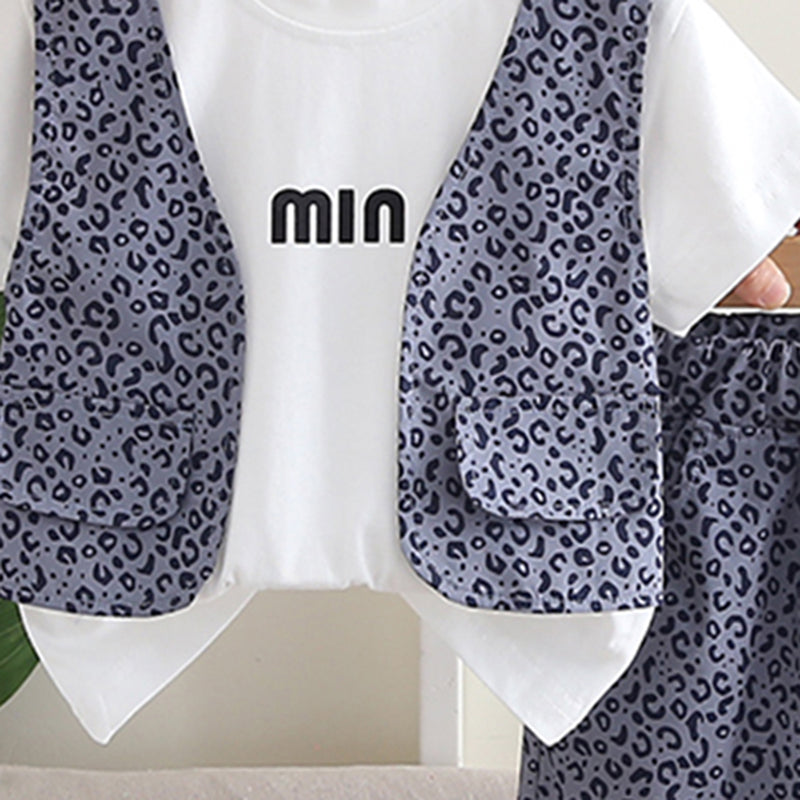 Boys Attached Waistcoat T-Shirt With Purple Animal Printed Shorts Set 2 pc. Sets