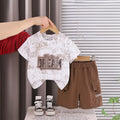 Boys Brown Printed Short Sleeve T-Shirt With Elasticated Shorts Sets 2 pc. Sets Brown 1-2 Y