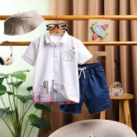 Boys White Abstract Printed Shirt With Elasticated Shorts Sets 2 pc. Sets White 9-12 M