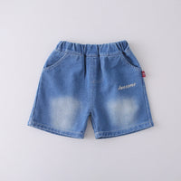 Boys Light Brown Typographic Print T-Shirt With Denim Shorts Set Sets