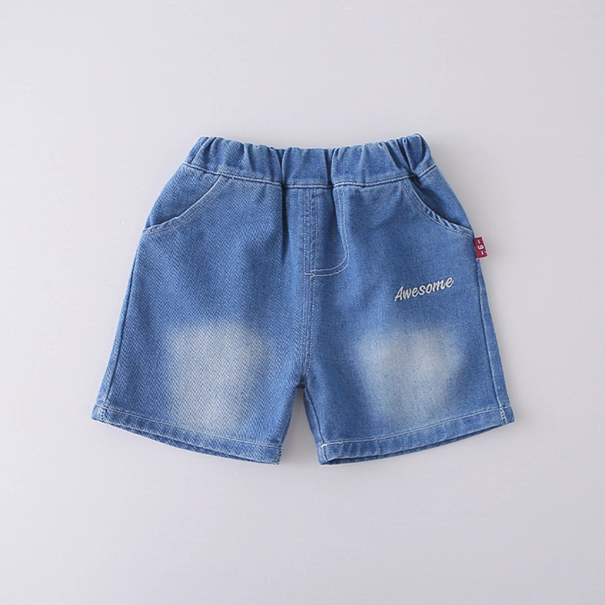 Boys Light Brown Typographic Print T-Shirt With Denim Shorts Set Sets