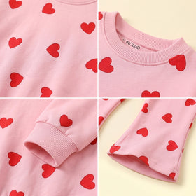 Girls Pink Heart Printed Sweatshirt & Pants Co-ord Sets Sets