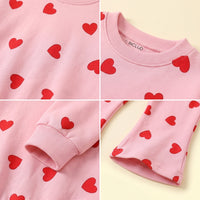 Girls Pink Heart Printed Sweatshirt & Pants Co-ord Sets Sets