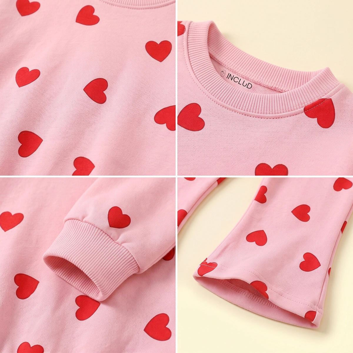 Girls Pink Heart Printed Sweatshirt & Pants Co-ord Sets Sets