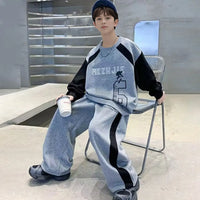 Boys Grey Alphanumeric Printed Oversized t-Shirt With Pants Set Sets