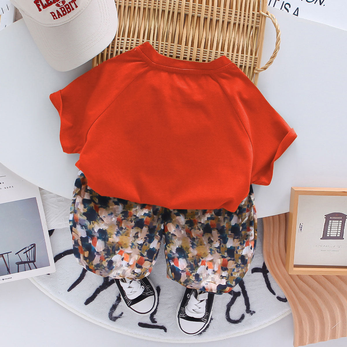 Boys Orange Raglan Sleeves T-Shirt With Abstract Printed Shorts Set 2 pc. Sets