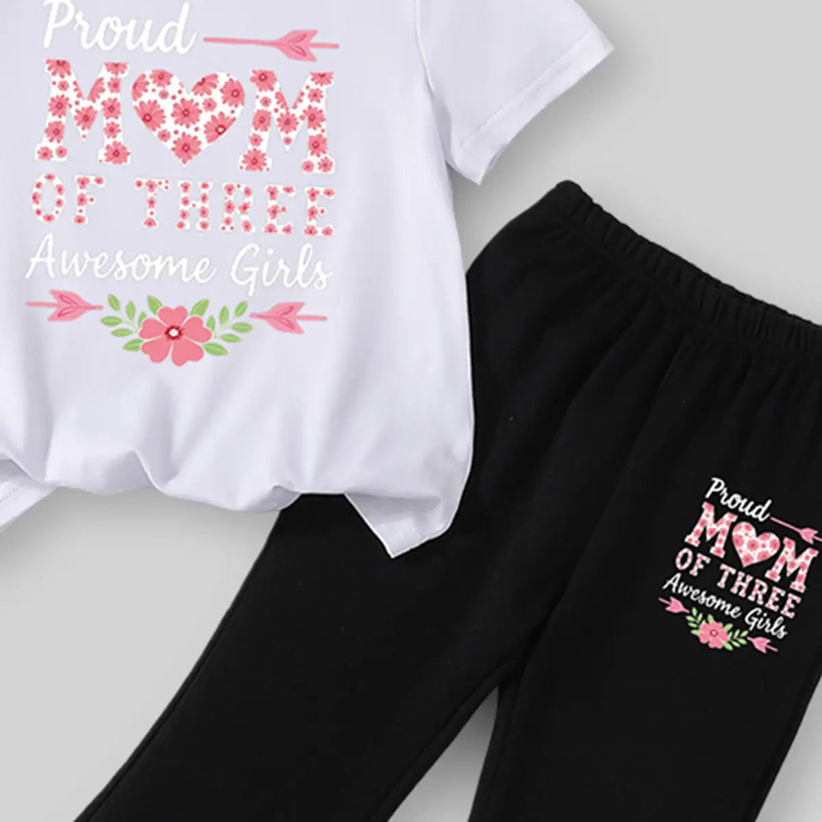 Girls White Typographic Printed T-Shirt With Flared Pants Sets Sets