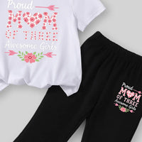 Girls White Typographic Printed T-Shirt With Flared Pants Sets Sets