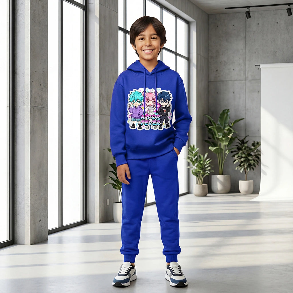 Boys Dark Blue K-Pop Fever Graphics Hoodie With Jogger Co-ord Sets Sets Dark Blue 2-3 Y