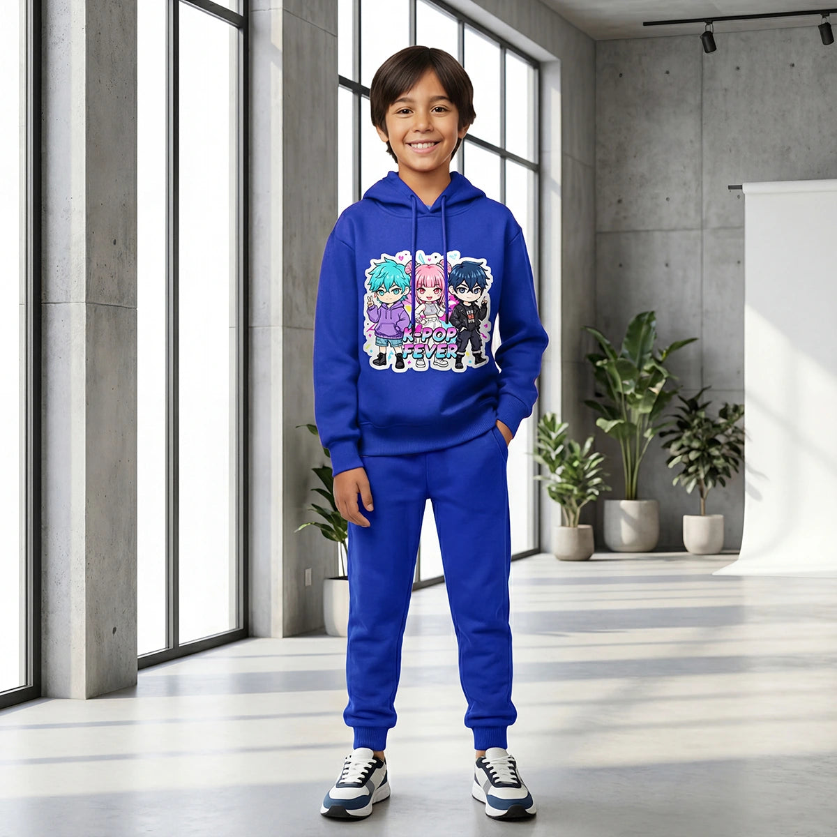Boys Dark Blue K-Pop Fever Graphics Hoodie With Jogger Co-ord Sets Sets Dark Blue 2-3 Y