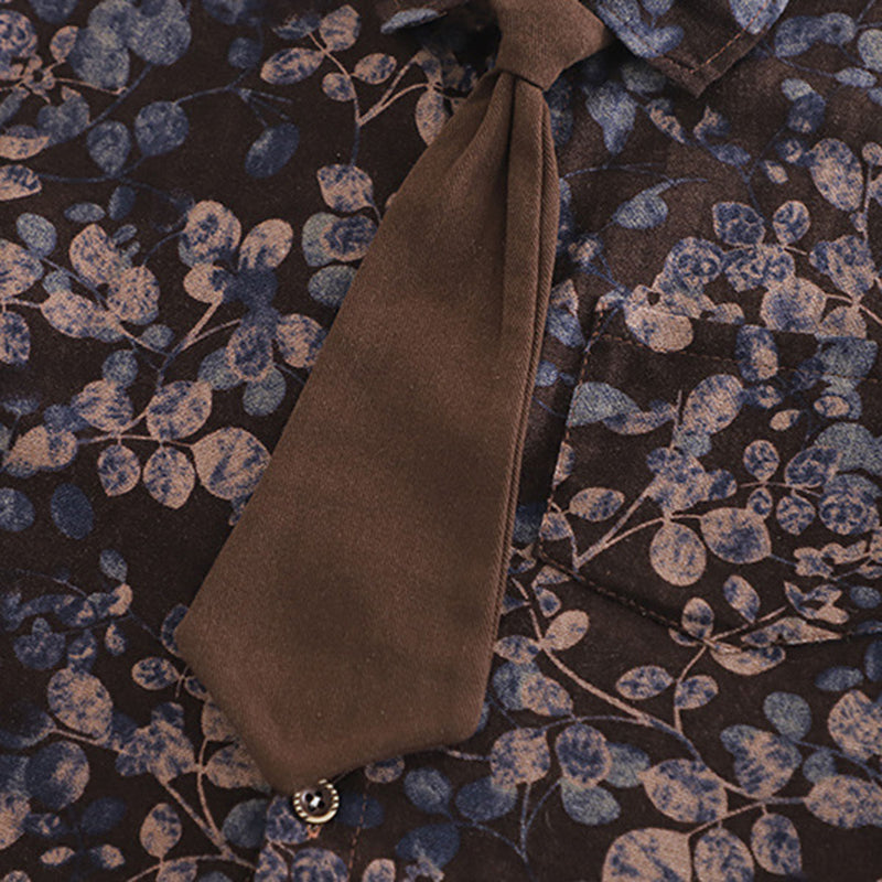 Boys Brown Long Sleeve Printed Shirt With Neck Tie And Pants Set 2 pc. Sets