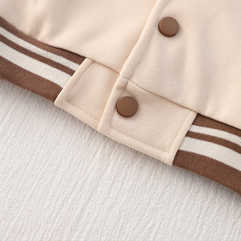 Boys Brown Solid Varsity Jacket With Printed T-Shirt & Joggers Set Sets