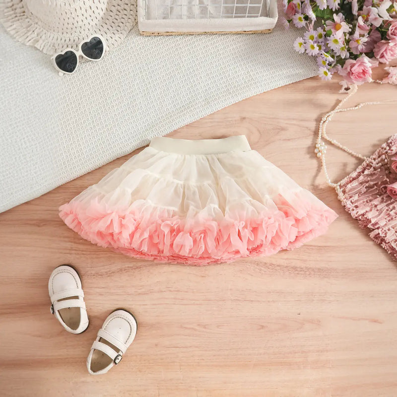 Girls Light Pink Pearl-Embellished Top With Tiered Tulle Tutu Skirt Sets Sets