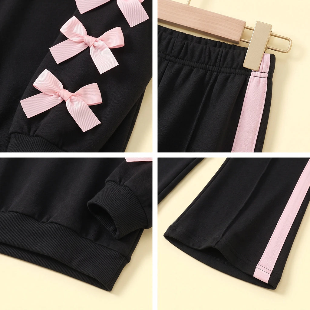 Girls Black Bow Applique Sweatshirt & Pants Sets 2 pc. Sets