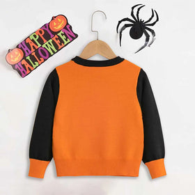 Boys Orange Sweater With Self-Design Halloween-Themed Pattern Sweaters & Cardigans