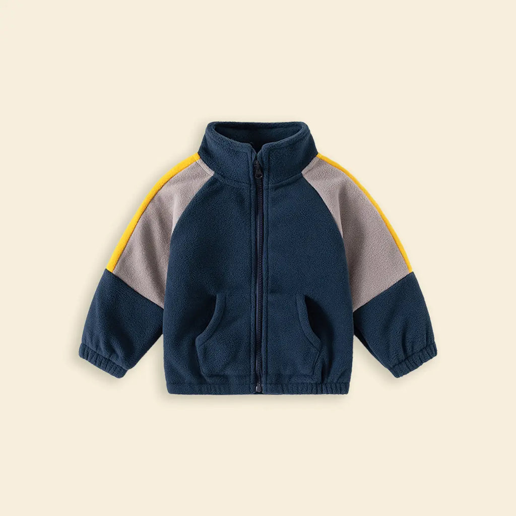 Boys Multicolor Colorblocked Fleece Zip-up Jacket Coats & Jackets