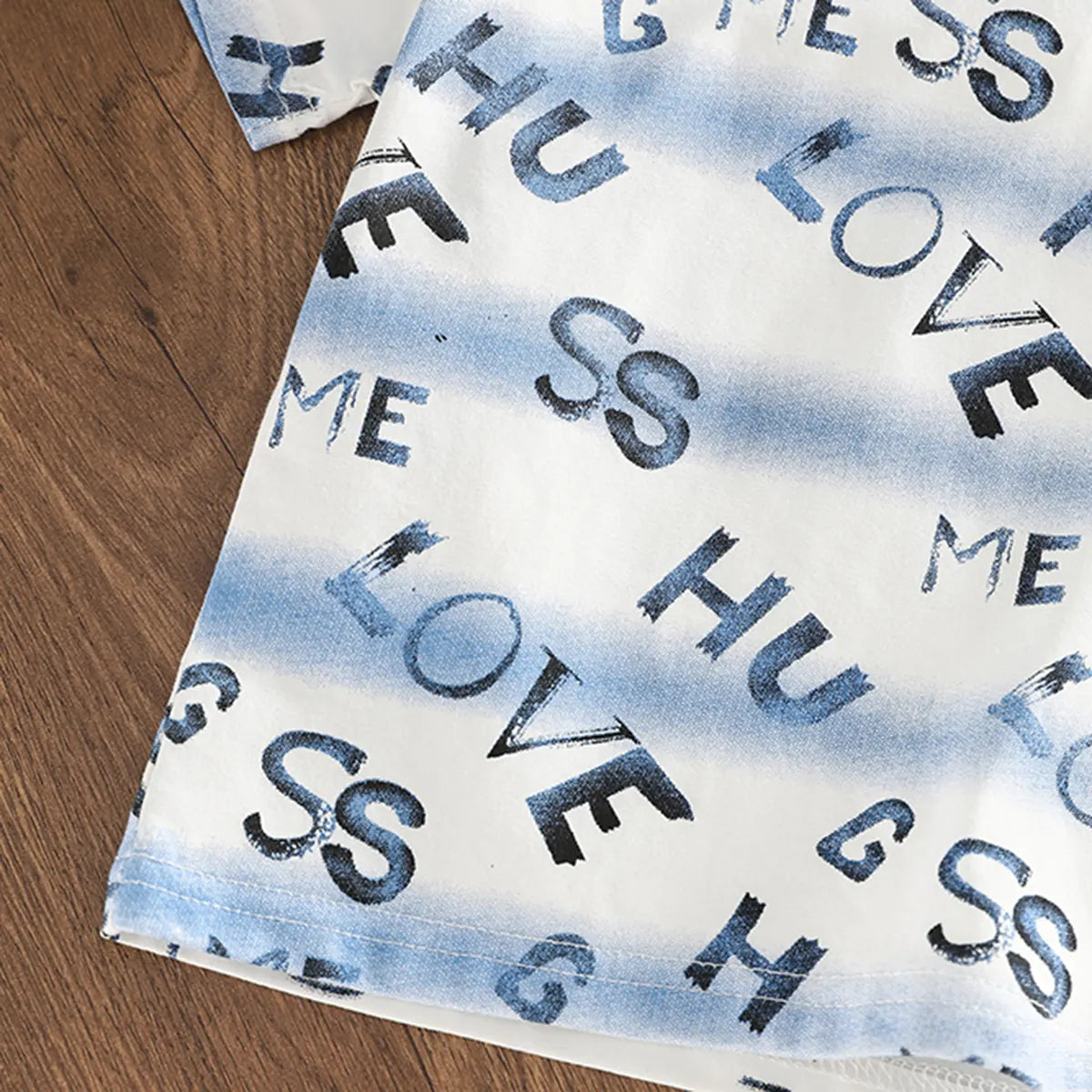 Boys Blue Typographic Print T-Shirt With Denim Shorts Set Sets