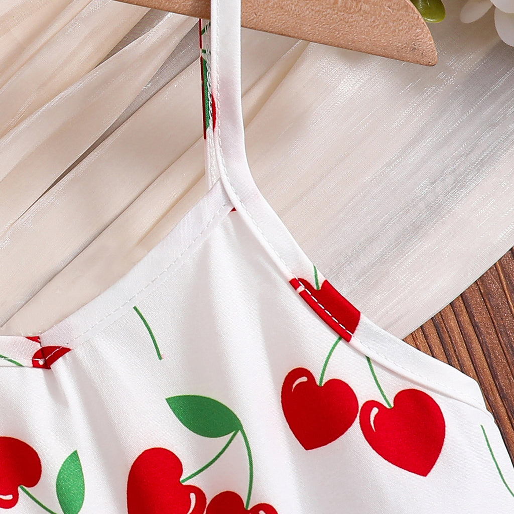 Girls White Heart Printed Sleeveless Dress Casual Dresses
