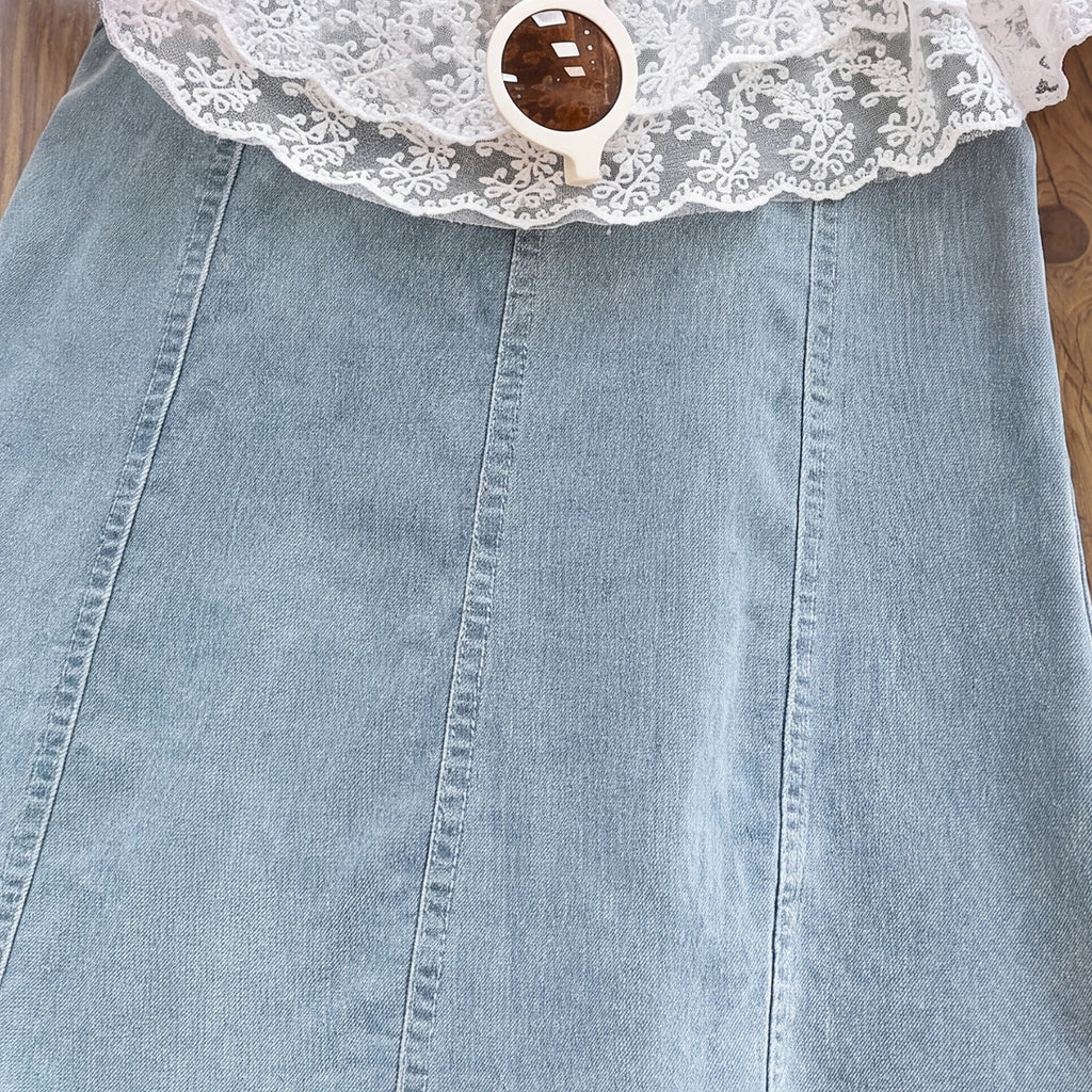 Girls Light Blue Sleeveless A-line Denim Dress Casual Dresses