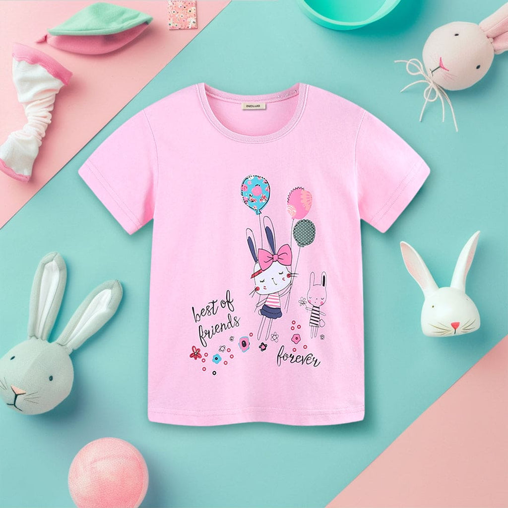 Girls Printed Short Sleeves T-Shirt Tshirts Pink 1-2 Y 