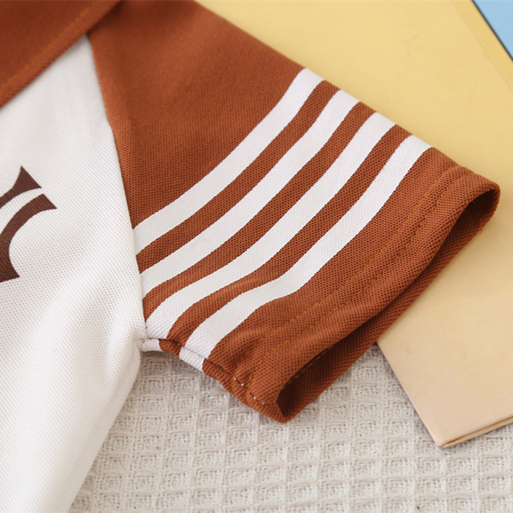 Boys Brown Side Striped Polo T-shirt with Shorts Set Sets