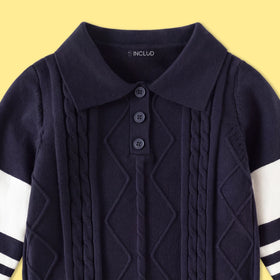 Boys Navy Blue Striped Long Sleeve Polo Sweater Sweaters & Cardigans