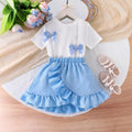 Girls White Bow Applique Short Sleeve Top With Skirt Sets 2 pc. Sets White 3-4 Y