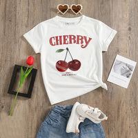 Girls White Cherry Print Short Sleeve T-Shirt Tshirts White 1-2 Y