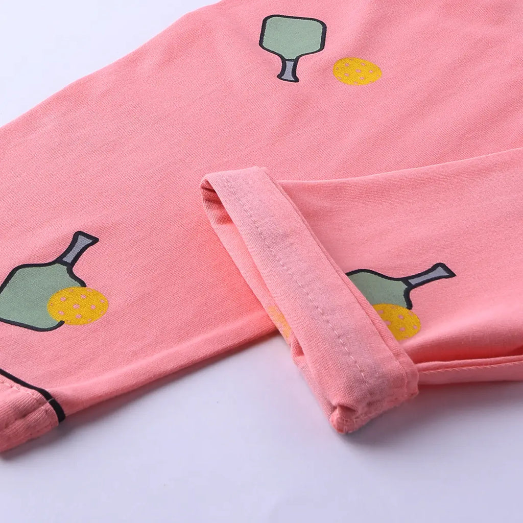 Girls Pink Printed Short Sleeve Shirt With Printed Pyjama Sets Sets