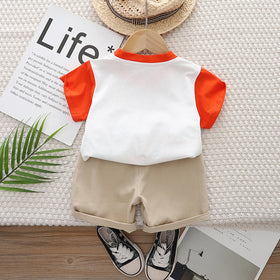 Boys White Car Print Short Sleeve T-Shirt With Elasticated Shorts Set 2 pc. Sets