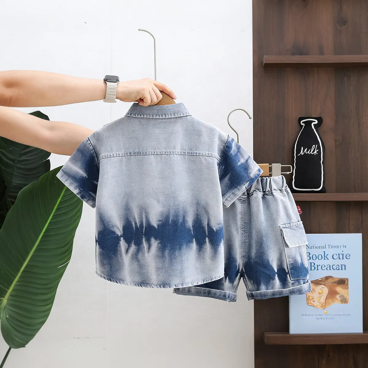 Boys Blue Denim Tie-Dye Printed Shirt & Short Co-ord Sets Sets