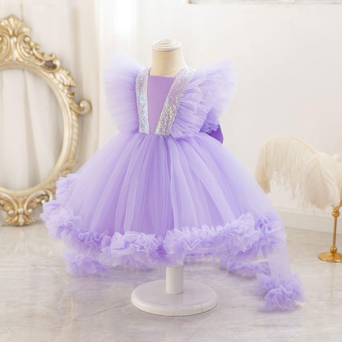 Girls Violet Flutter Tulle Mullet Dress Party Dresses