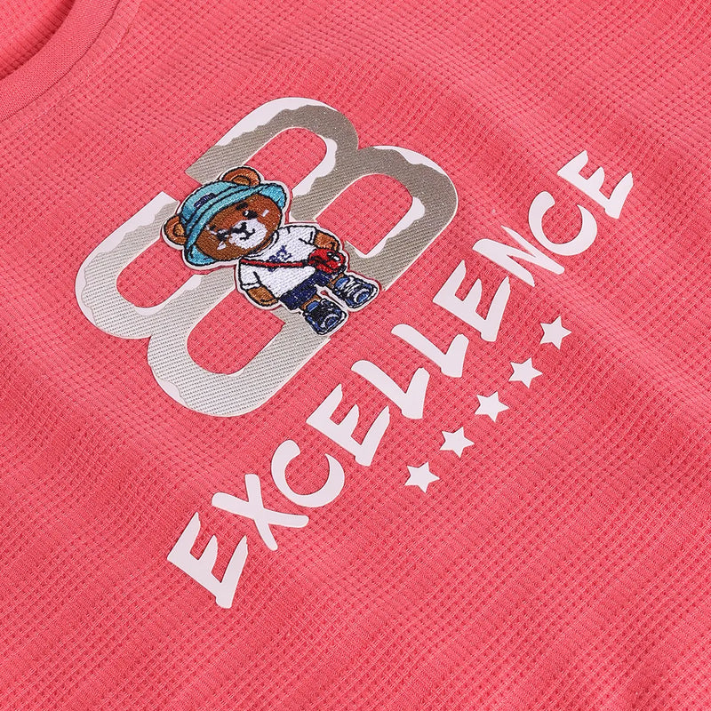 Boys Red Typographic Printed Short Sleeve T-shirts With Elasticated Shorts Sets Sets