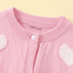 Girls Pink Self Heart Design Winter Cardigan Sweaters & Cardigans