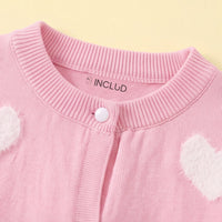 Girls Pink Self Heart Design Winter Cardigan Sweaters & Cardigans