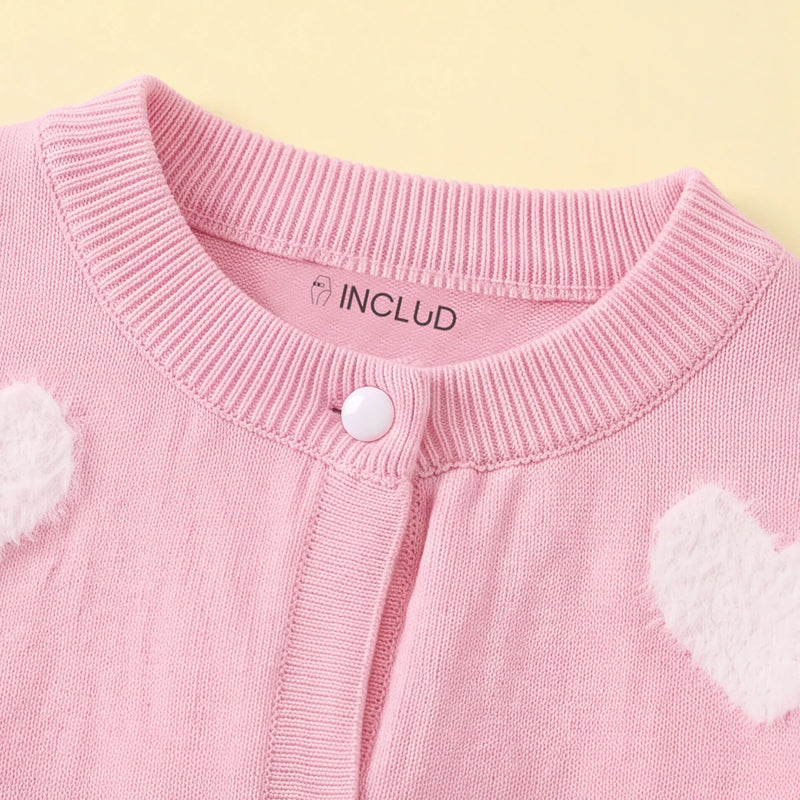 Girls Pink Self Heart Design Winter Cardigan Sweaters & Cardigans