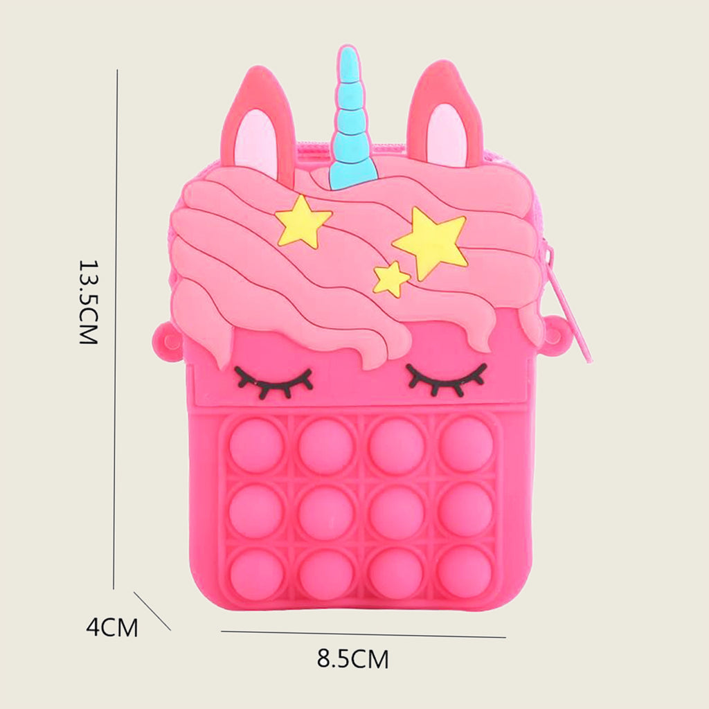 Girls Fuchsia Silicone Pop-It Unicorn Sling Bag Trending Accessories