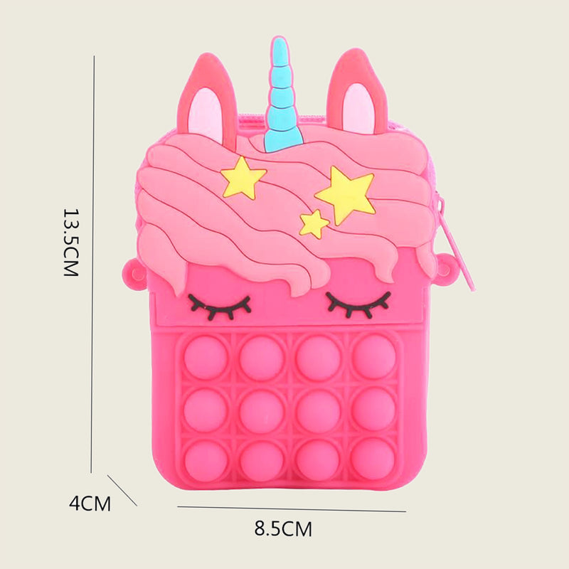 Girls Fuchsia Silicone Pop-It Unicorn Sling Bag Trending Accessories