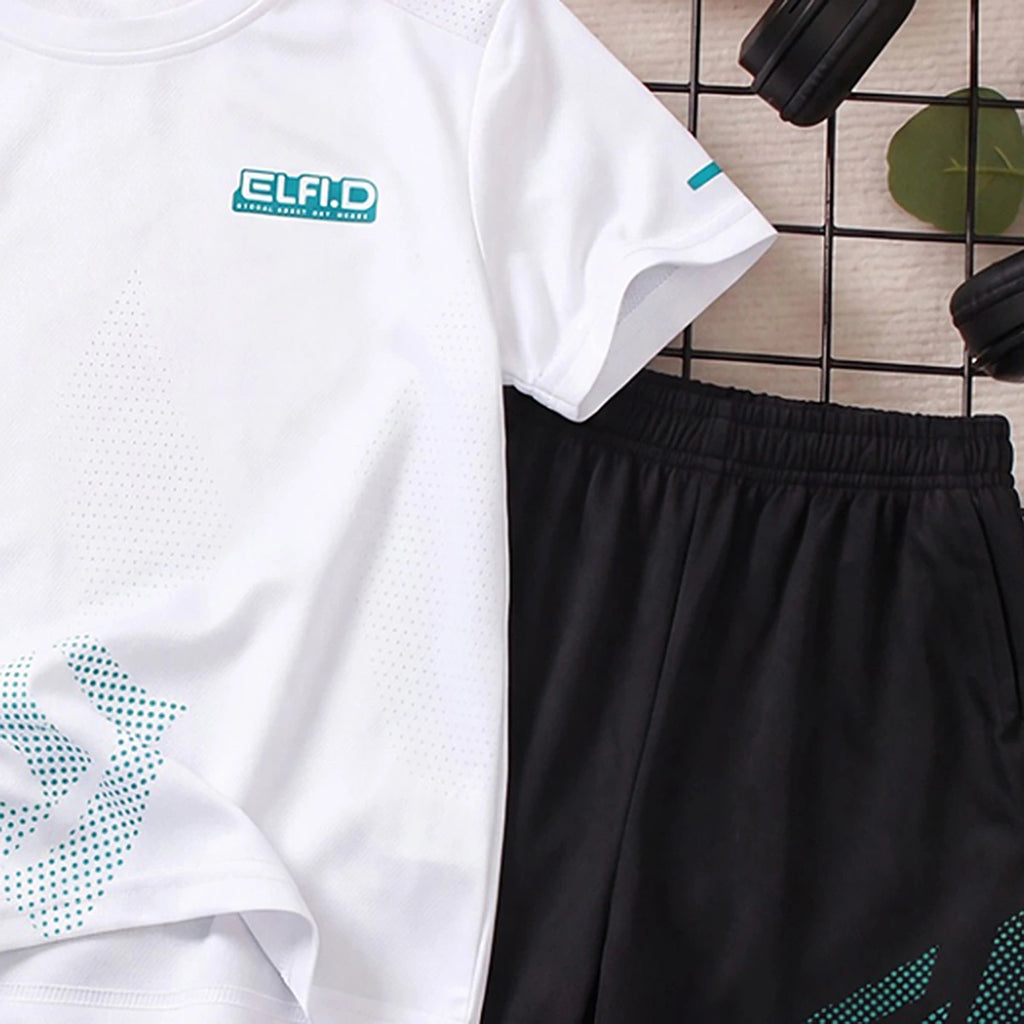 Boys White Typography Print Short Sleeve T-Shirt With Shorts Sets 2 pc. Sets