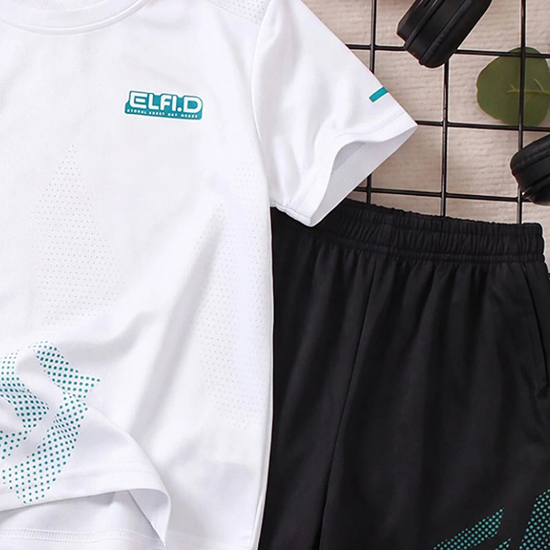 Boys White Typography Print Short Sleeve T-Shirt With Shorts Sets 2 pc. Sets