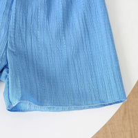 Girls Blue Textured Bow Details Top With Shorts Co-ord Sets Sets
