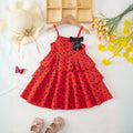 Girls Red Polka Dot Print Sleeveless Tiered Dress Casual Dresses Red 1-2 Y